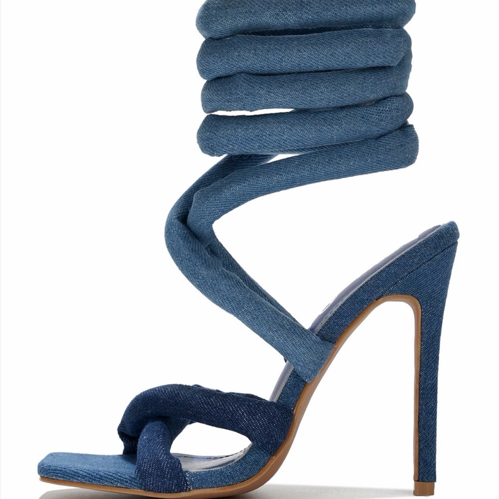 Blue Denim Strappy Heeled Sandals 9